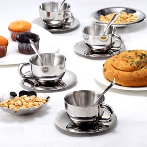 Stainless Steel Coffee <b>Cup</b> 200ml <b>Espresso</b> <b>Cup</b> Milk <b>Cup</b> with Saucer and Spoon Suitable for bar Cafe - Product Image 3