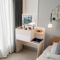 Coiffeuse LED en chêne massif de style nordique, 4 tiroirs, ensemble de coiffure moderne blanc, éclairage intégré, rangement pour chambre à coucher, organisation du maquillage, hôtel
