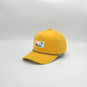 Casquette de baseball en polyester avec cordon, logo en caoutchouc découpé au laser, 5 panneaux, imperméable, haute qualité, personnalisable, pour le sport, vente en gros - Product Image 5