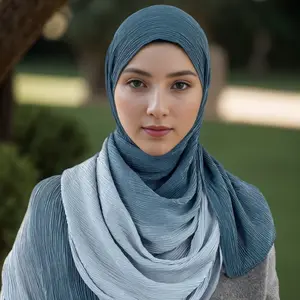 Wholesale Soft Cotton Feelings Ombre Crinkle Hijabs Muslim Islamic Women Color Gradient Pleated Head Wraps Scarf Crepe Shawls