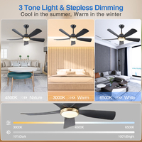 Ventilateur de plafond au design simple de 42 pouces avec 5 pales en ABS, finition noir et or, lumière LED et télécommande à moteur DC