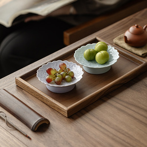 Guanlan <b>Ceramic</b> Tea And Snack <b>Plate</b> Round Porcelain High-legged For Fruit Coffee Desserts Retro Home Use - Product Image 1
