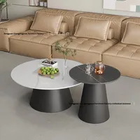 Table basse en métal de style moderne et luxueux italien avec plateau en ardoise, combinaison haute/basse, salon, petit appartement, table d'appoint