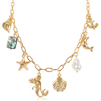 Collier pendentif en coquillage de mer en pierre CZ Perle naturelle Vente chaude Plaqué or Étoile de mer Baleine Charme de vacances d'été Collier pour filles