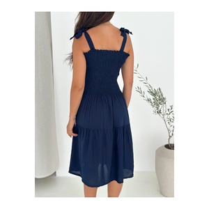 Robe bleu marine à volants pour femmes, bretelles flexibles, tissu en viscose confortable pour l'été, longueur 100 cm, grande taille - Product Image 5