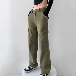 Pantalon Cargo Femme Coton Taille Haute Elastique Multipoches Pantalon De Travail Couleur Unie Confortable - Marron Marron - Prêt-à-Porter
