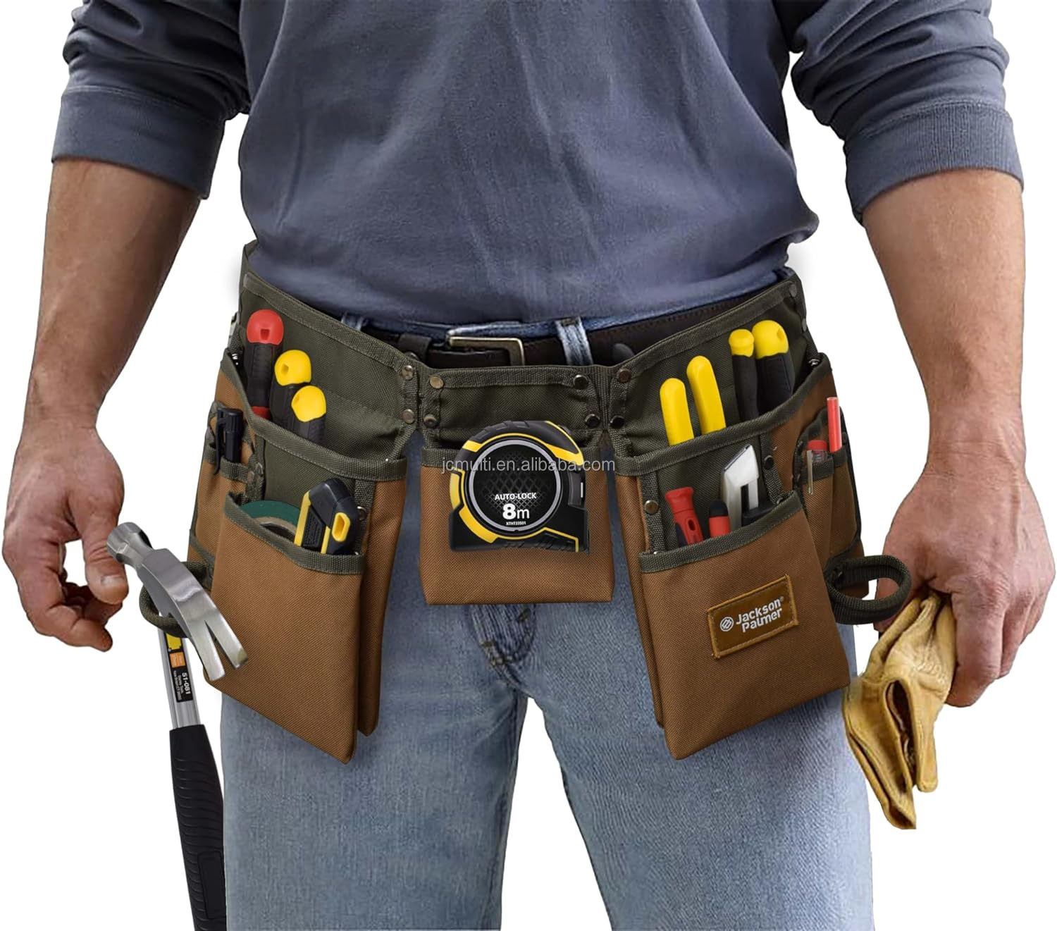 12-Pocket Waxed Canvas Tool Belt For Men - Adjustable Waist (28 - View #12