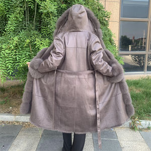 Cappotto invernale in Shearling <span class=keywords><strong>con</strong></span> cappuccio lungo personalizzato caldo <span class=keywords><strong>con</strong></span> collo in pelliccia di volpe di lusso Design della <span class=keywords><strong>cintura</strong></span> cappotto in Shearling di montone genuino da donna - Product Image 6
