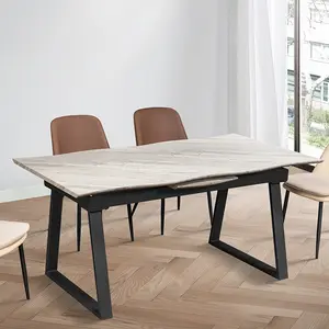 Extension Antique wood design S shape mdf cheap dining table metal black legs