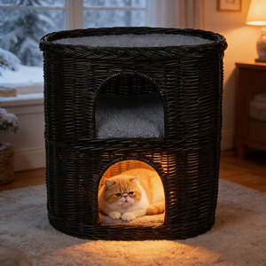 บ้านแมวหวายสานมือสอง<span class=keywords><strong>ชั้น</strong></span> เตียงแมวหวาย <span class=keywords><strong>คอนโด</strong></span>สัตว์เลี้ยงในร่มและกลางแจ้ง พร้อมเบาะนุ่ม - Product Image 4