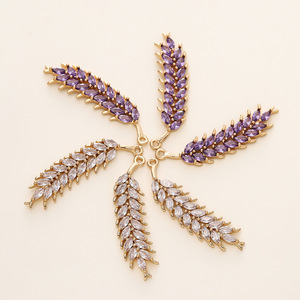 <b>Copper</b> Plated Gold Zircon Marquise Cut Feather Wheat Pendant For <b>Bracelet</b> Making DIY Jewelry Accessories - Product Image 1