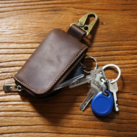 Porte-clés vintage en cuir véritable Porte-clés à fermeture éclair Porte-clés en cuir de vachette Porte-clés de voiture Housekeeper Key Case Mini Card Bag