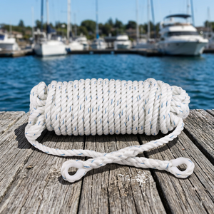 Cordage d'ancrage torsadé (14MM) en polyester blanc, corde marine à double tressage avec boucles pour l'amarrage de bateaux - Product Image 3