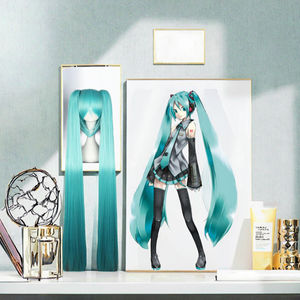 วิกผมใยสังเคราะห์ทนความร้อนสูง Ainizi รุ่นใหม่ล่าสุด ทรงตรงแบบโรสเน็ต  คลื่นเล็กน้อย สีฟ้า มิคุ คอสเพลย์  แบบหนีบสองชั้น  ความหนาแน่น 180% ขนาดเล็ก - Product Image 3