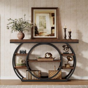 Table <span class=keywords><strong>console</strong></span> industrielle Tribesigns de 120 cm, 5 niveaux, structure en métal, étroite, pour entrée, couloir, derrière le canapé, salon, brun rustique - Product Image 3