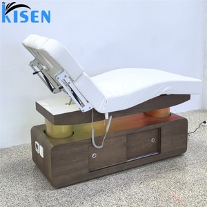 Kisen New Design 4 Motor Electric Beauty Bed With Wood Grain Storage Base LED Light Adjustable Armrests Optional Heating - Product Image 3