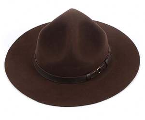 A111202 Chapeau en feutre 100% laine australienne, style haut-de-forme à large bord rigide, unisexe, à quatre bosses avec ruban, décontracté, réglable, toutes saisons - Product Image 5