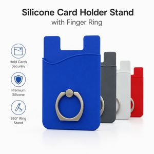 Custom Logo Silicone Card Holder With Finger <b>Ring</b> Stand Adhesive Stick-On Phone Wallet Kickstand - Product Image 1