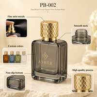 Flacon de parfum en verre à coins arrondis de 50 ml avec logo personnalisé, bouchon doré matelassé, base épaisse, conteneur de parfum vide avec boîte cadeau noire