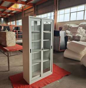 Armoire de rangement en métal bon marché d'usine, à démontage facile, avec 2 portes coulissantes en verre, pour bureau, cuisine, classement, étagères réglables - Product Image 5