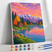 Kit de peinture par numéros encadré sur toile de coton imprimée, paysage de chalet au bord du lac, art moderne, décoration intérieure, cadeau