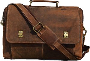 Vintage Two-Handle Briefcase Satchel Adjustable Crossbody Leather <b>Laptop</b> <b>Messenger</b> <b>Bag</b> with Zip Closure Men's Women's Style - Product Image 6
