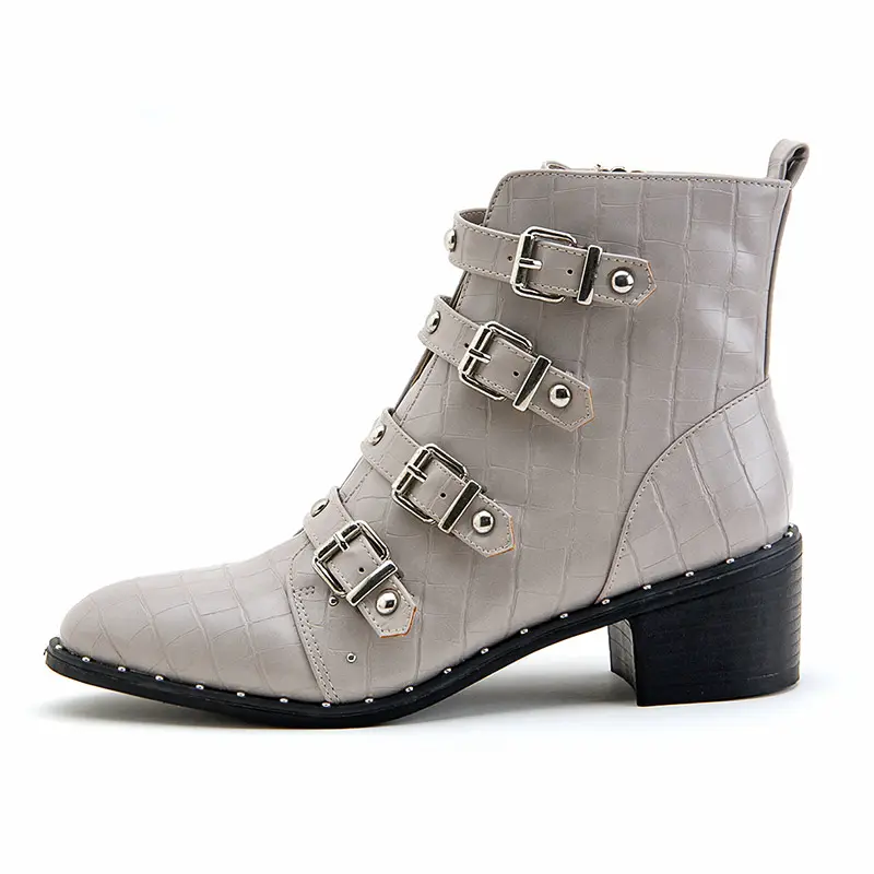 Woman Ankle Heel Ankle Boots Chelsa Boots Leather Fall Women Chunky Heels Boots Grey Luxury Female Free Sample PU ZIP Rubber 5cm