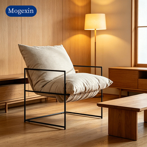 Modern Minimalist Metal Frame Modular Lazy <b>Sofa</b> with Removable Cover Soft Linen Upholstered <b>for</b> Living Room - Product Image 2