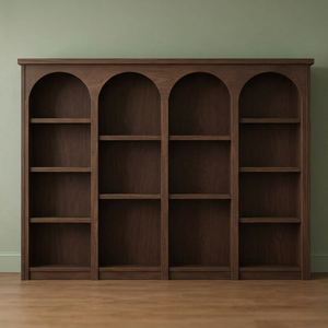 Grand Teak Wood <b>Book</b> Storage with Quadruple Arched <b>Display</b> Shelves - Product Image 2