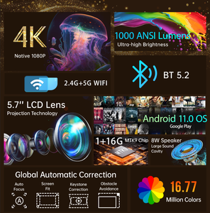 1080P Android 3D 4k Full HD Portable Smart Video Projector 4K avec objectif de mise au point automatique Prise américaine Son stéréo <span class=keywords><strong>pour</strong></span> <span class=keywords><strong>Home</strong></span> Cinéma Cinéma - Product Image 5