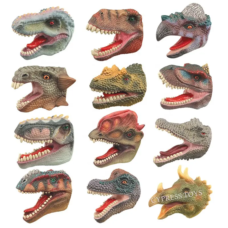 Eco-friendly 6 Style Mixed Soft Rubber Vinyl Animal Puppet Toy Hand Puppet Dinosaur Hand Puppet Toy