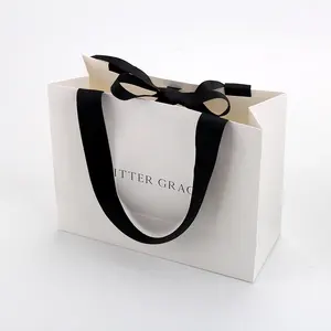 Luxury Ribbon Handle Boutique Shopping Packaging Customized Printed Euro Tote Paper Gift Bags With Your Logo