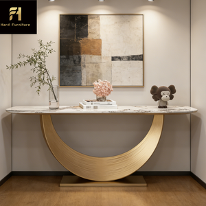 Italiaanse luxe design sinterstenen halvemaanvormige consoletafel van hoge kwaliteit, gouden decoratieve entreetafel voor thuis - Product Image 2
