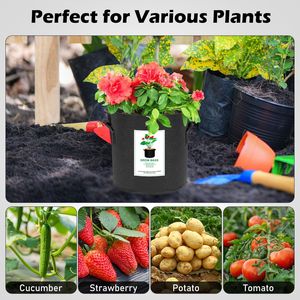 K15 Wieder verwendbare schwarze Wachstums taschen für die Garten pflanzung Baumschule Verdickte Vliesfilz-Pflanz beutel - Product Image 6