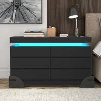 Commode à 6 tiroirs avec prise de courant, commode avec lumière LED, chambre à coucher noire, vente en gros
