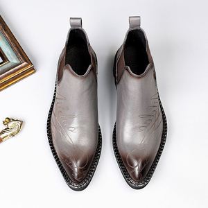 Nouvelles bottes Chelsea rétro pour hommes en cuir véritable à bout pointu, avec semelle épaisse, hauteur rehaussée, fermeture à enfiler et design respirant - Product Image 3