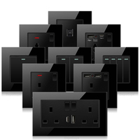 UK standard verre noir 13A vente en gros 1 gang interrupteur mural prise électrique USB C interrupteur d'éclairage britannique