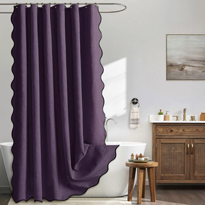 Cortina <span class=keywords><strong>de</strong></span> Ducha <span class=keywords><strong>de</strong></span> Lino Sintético con 12 Ganchos, Borde Festoneado Negro, Resistente, Lavable, Impermeable, Ecológica para <span class=keywords><strong>Baño</strong></span> - Product Image 1