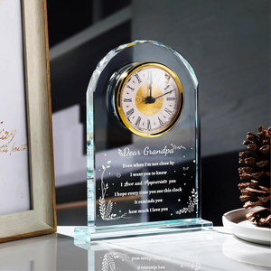 Orologio da <span class=keywords><strong>Tavolo</strong></span> in <span class=keywords><strong>Cristallo</strong></span> Trasparente con Logo Personalizzato Inciso al Laser 3D in Stile Vintage con Confezione Regalo per Matrimoni - Product Image 5