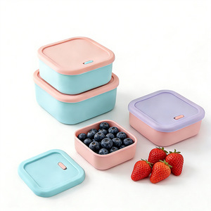 Silicone Food Storage Containers Round Clip On Lid Microwave Safe Travel <b>Lunch</b> Box <b>Set</b> - Product Image 5