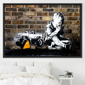 Printed Canvas Artwork: Banksy Praying Boy Graffiti Design,<b>BLACK</b> <b>FRAMED</b> CANVAS - Product Image 3