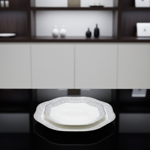 Luxury HIHUI 3-4 Piece Eco-Friendly Bone China <b>Dinnerware</b> Set European Style Beijing Green Gold Pattern Dishwasher/Microwave - Product Image 2
