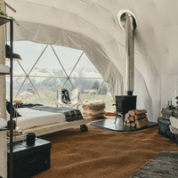 Dôme de glamping géodésique en acier 4 saisons avec tente bulle et couverture ignifuge en polyester doublement enduit de PVC, imperméable et résistante aux UV