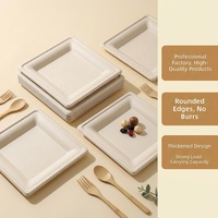 Assiette carrée jetable en bagasse écologique, coins arrondis, biodégradable, compostable, imperméable, sans danger pour les aliments, pour l'emballage alimentaire