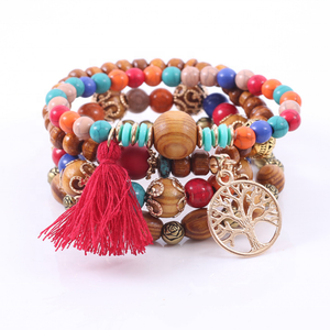 Bohemia playa multicapa granos de madera de árbol de la vida encanto pulseras - Product Image 2