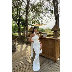 Robe blanche sans bretelles, coupe trapèze, avec broderie florale 3D, en tricot extensible, imprimé club, pour femmes - Product Image 5