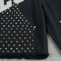 Shorts en jean personnalisés avec strass, style streetwear vintage, délavés à l'acide, bords bruts, broderies et patchs pour hommes