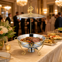 Plat de service en verre avec couvercle, cadre doré suspendu, brûleur à alcool, chauffe-plats pour buffet, restauration, vente en gros