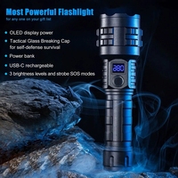Lampe torche LED super lumineuse à 5 modes pour l'aventure en plein air, torche tactique, marteau de sécurité intégré, batterie intégrée, alliage d'aluminium