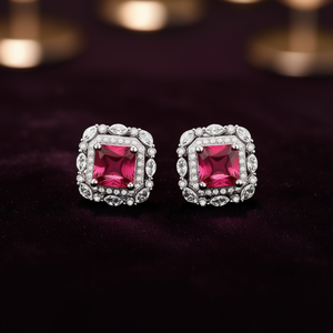 Pendientes Clásicos de Rubí para Mujer, Corte Princesa, Aleación, Geométricos, Joyería de Fiesta, Engaste de Garra, Rojos, de Moda - Product Image 2